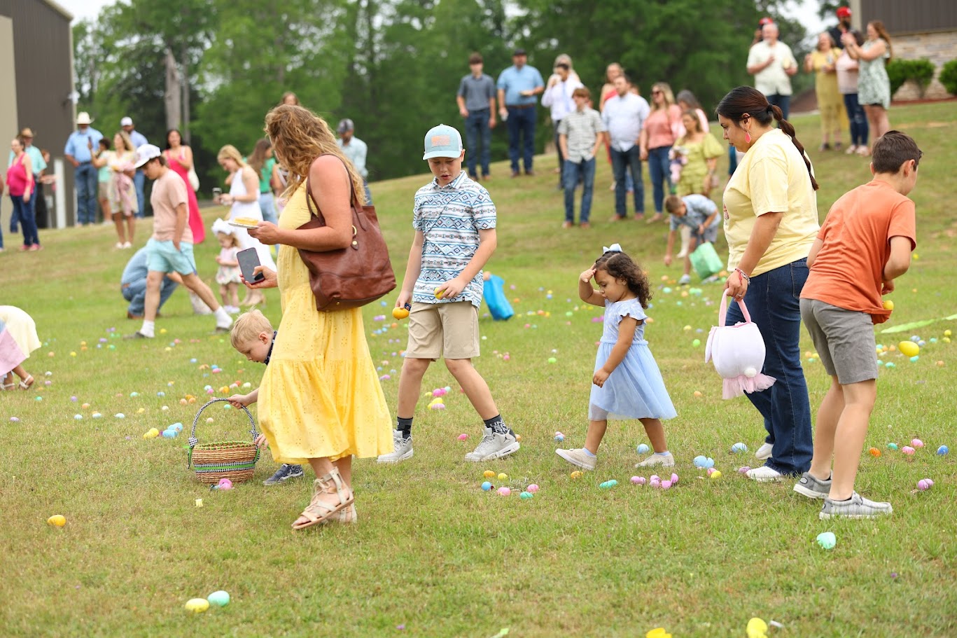 Families at Easter egg hunt