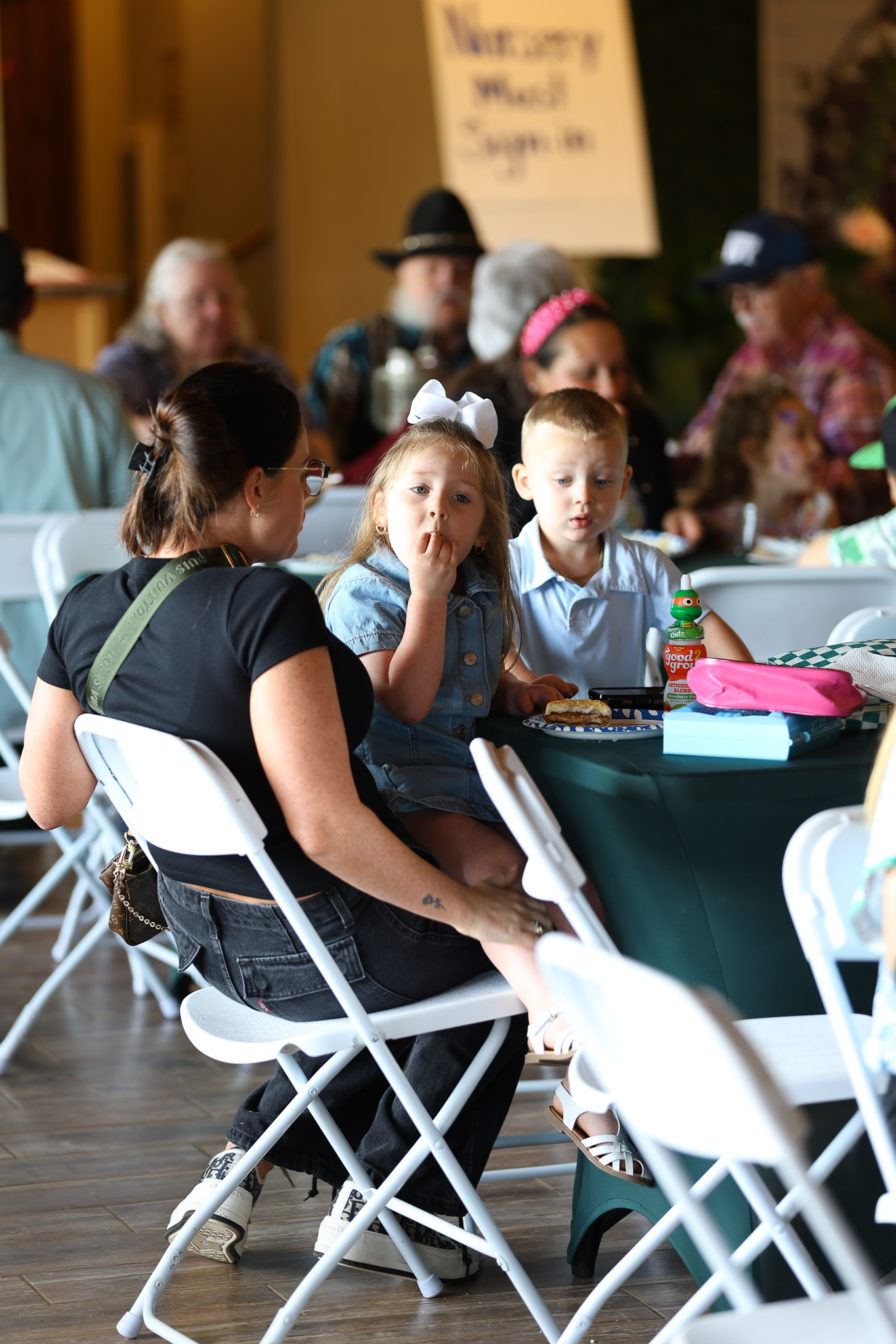 Family seated during brunch