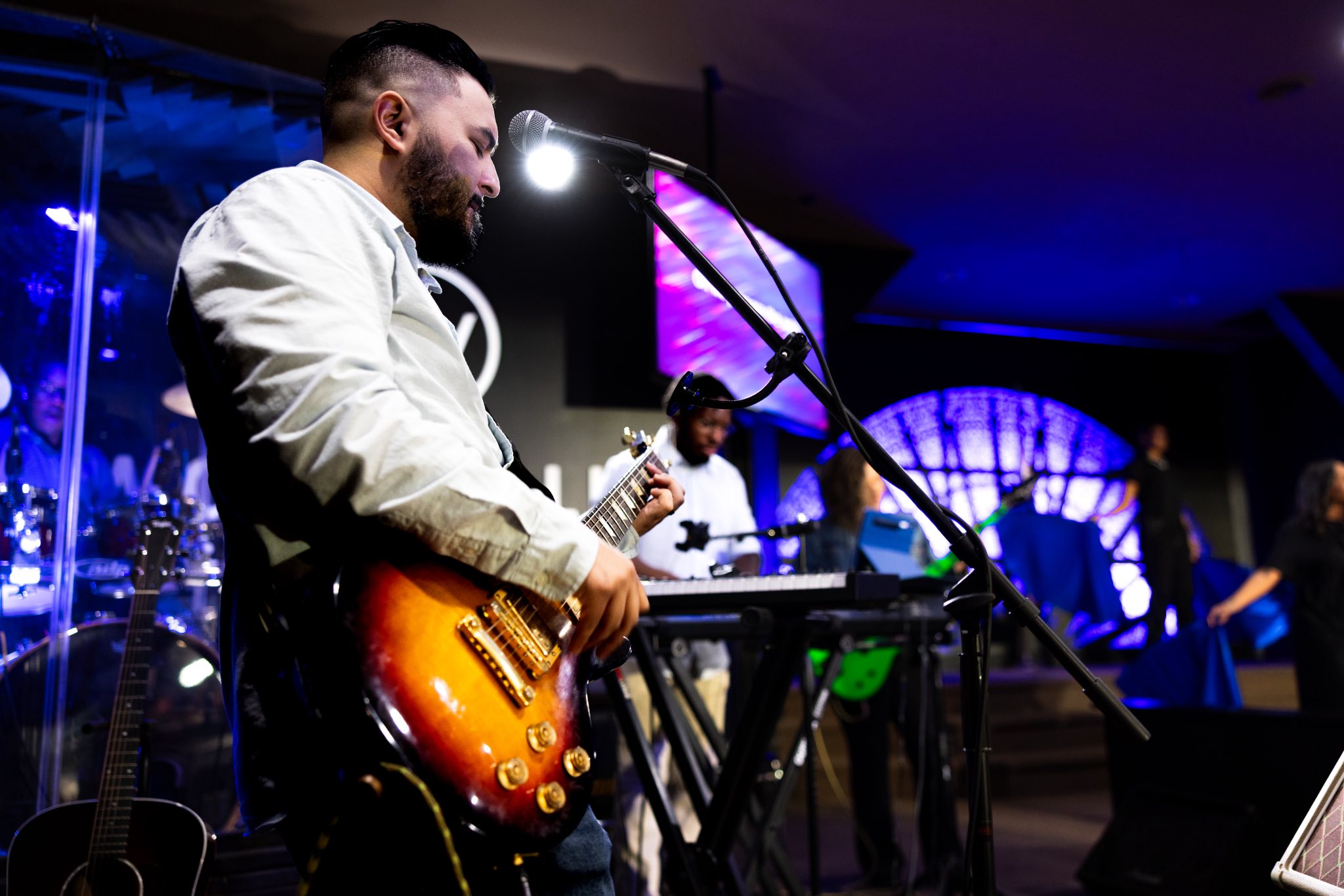 Word of Life Church bass player serving on the worship team