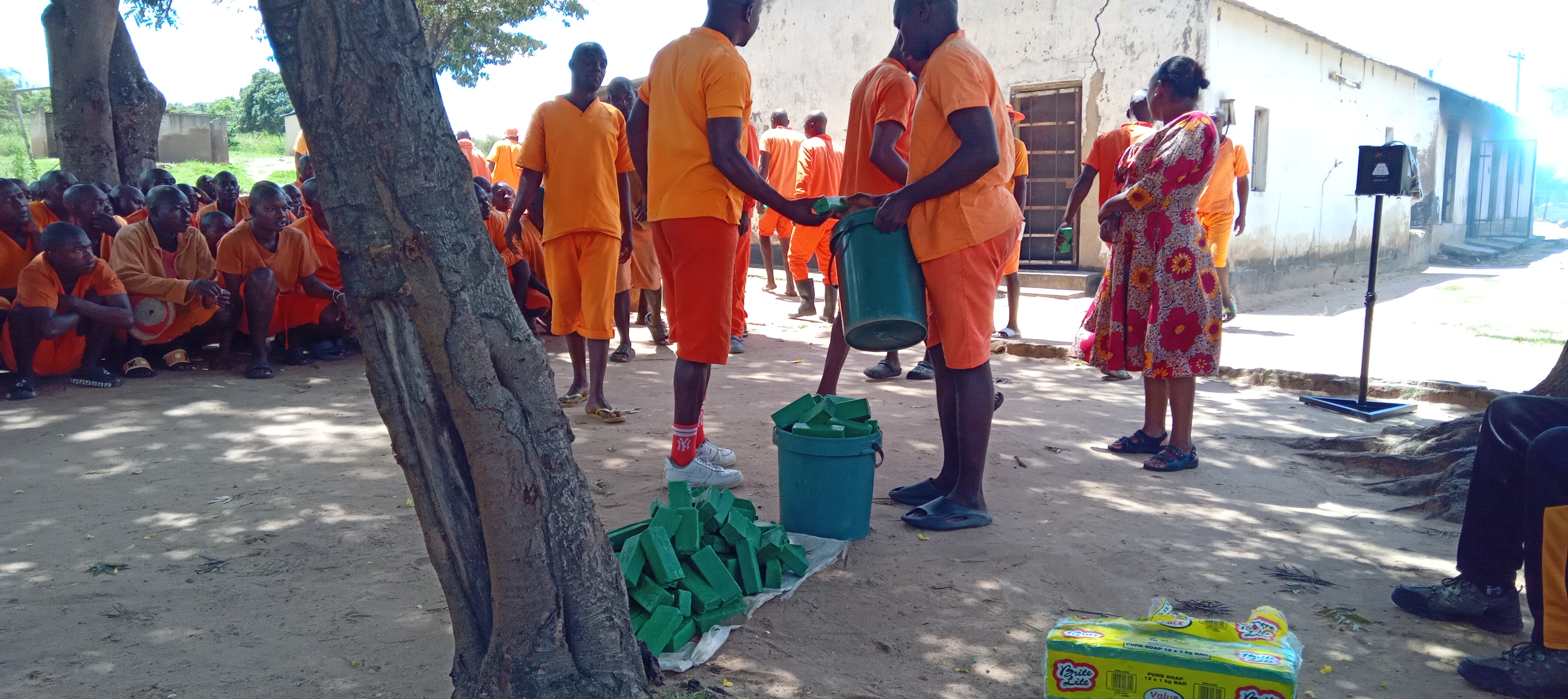 Prisoners distributing soap