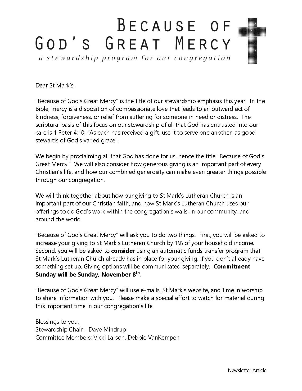 Stewardship Newsletter Article