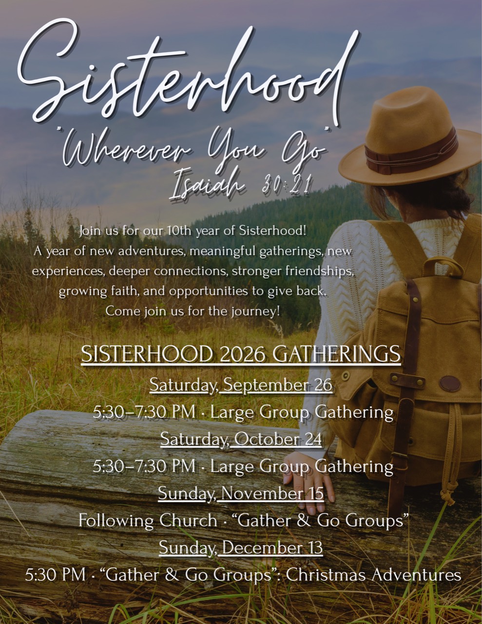 Sisterhood 2026 Wherever You Go fall gathering schedule