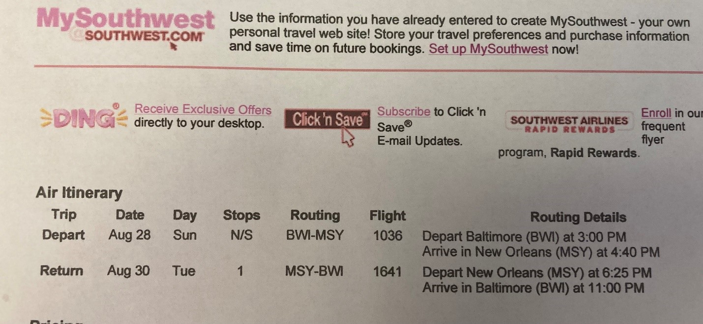 Plane Ticket Information