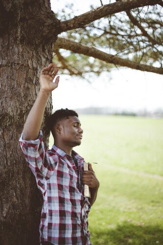 Man Praying With Hand Raised