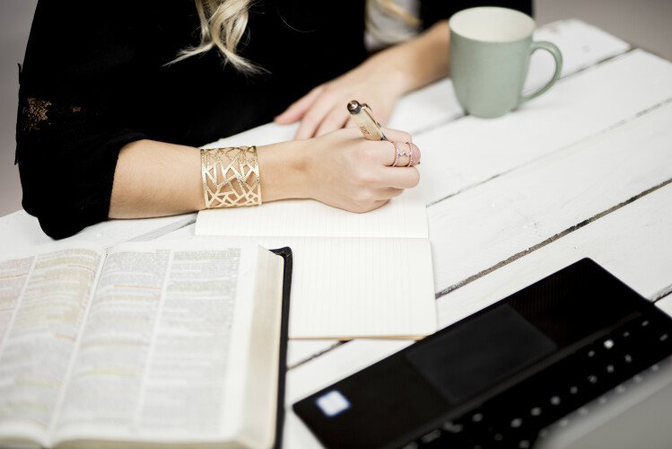 Studying Scriptires Coffee Computer Bible Study Work Laptop Notebook Pen Coffee Read Reading Writing (9)