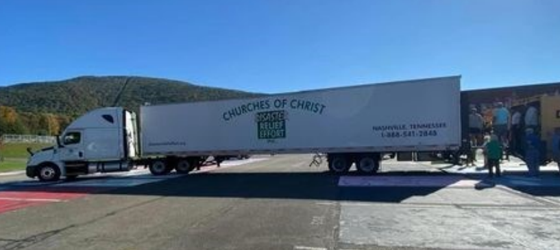 Churches of Christ Disaster Response truck delivering supplies to North Carolina