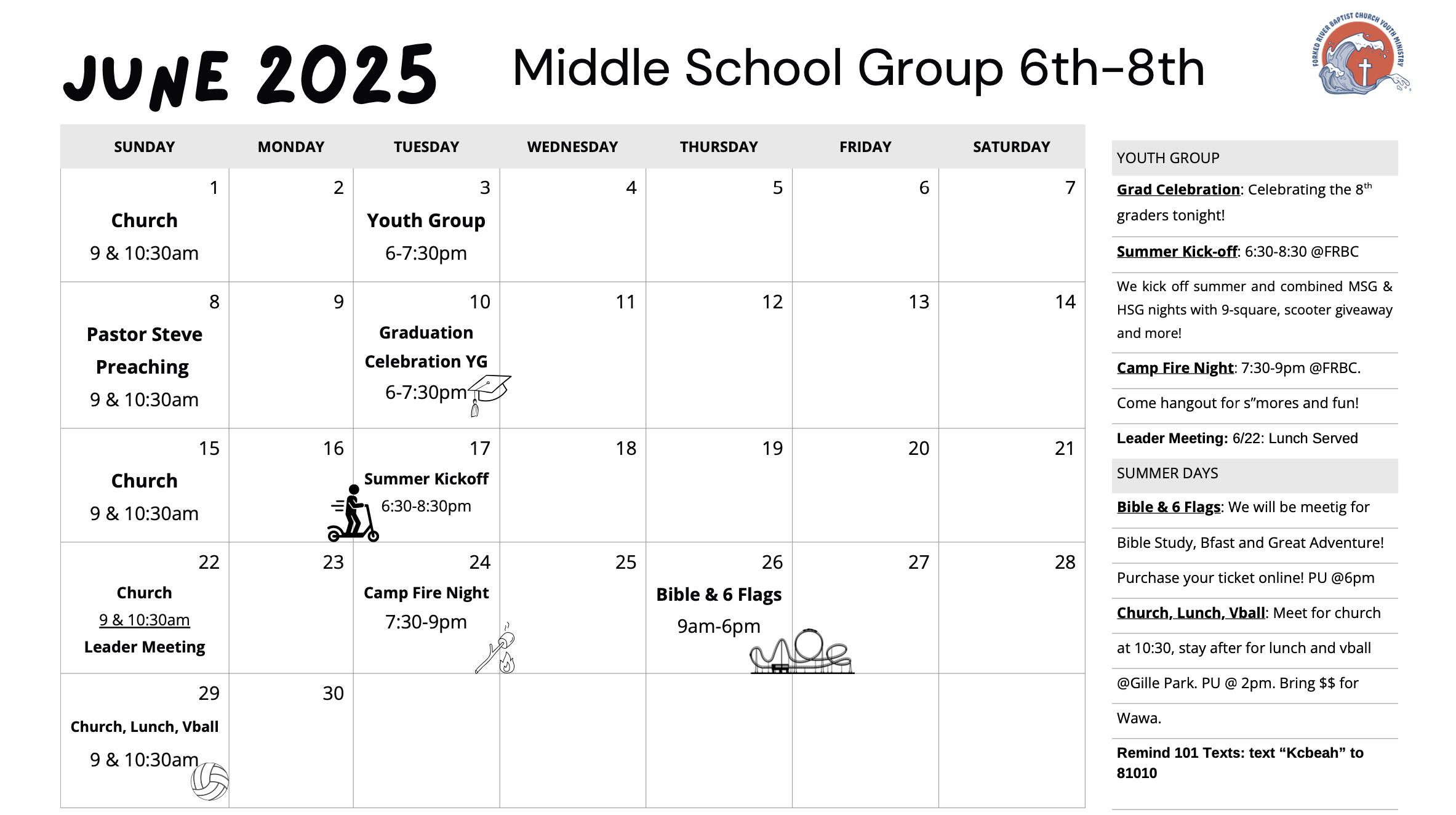 June Middle School Calendar
